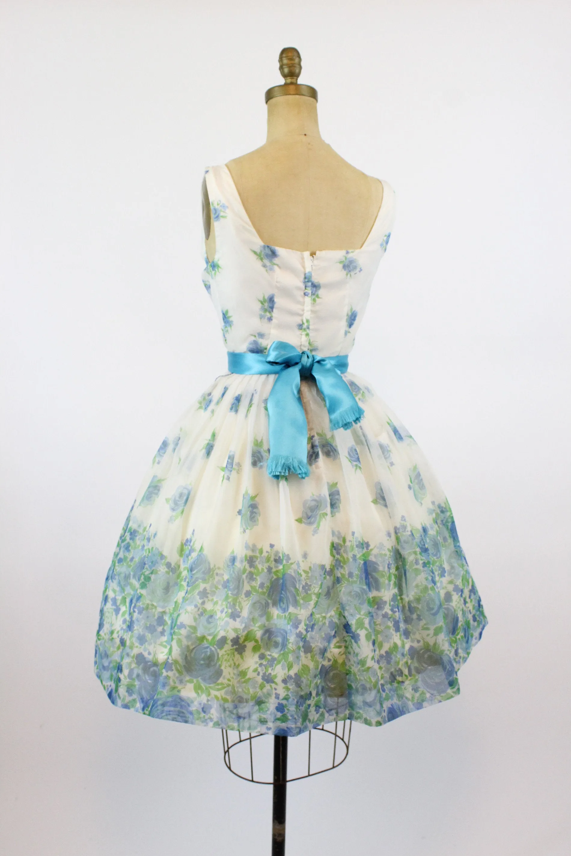 1950s blue rose organza dress xs | new spring