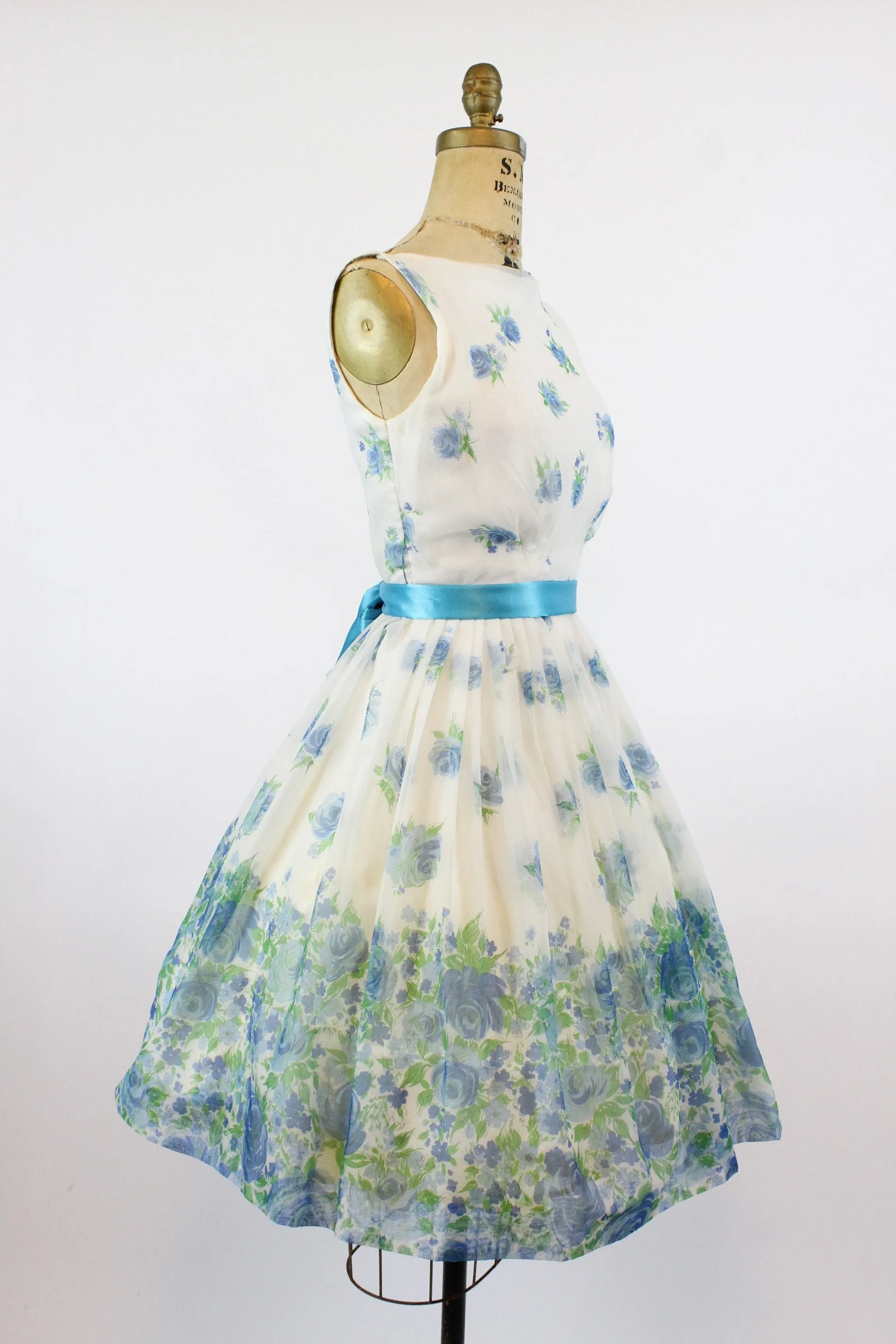 1950s blue rose organza dress xs | new spring
