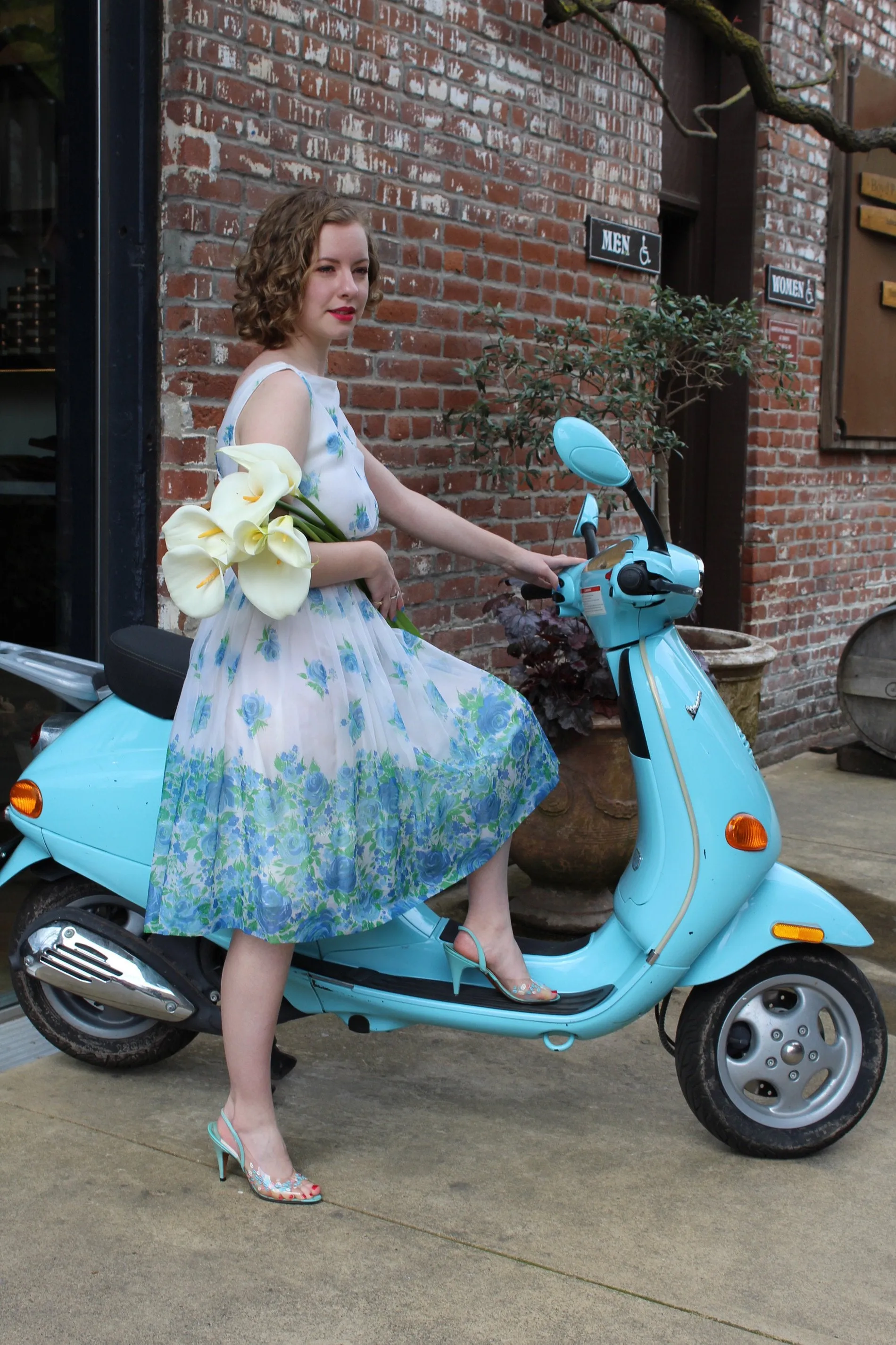 1950s blue rose organza dress xs | new spring