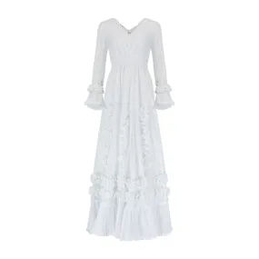 1970s Mexicana White Cotton and Lace Wedding Dress