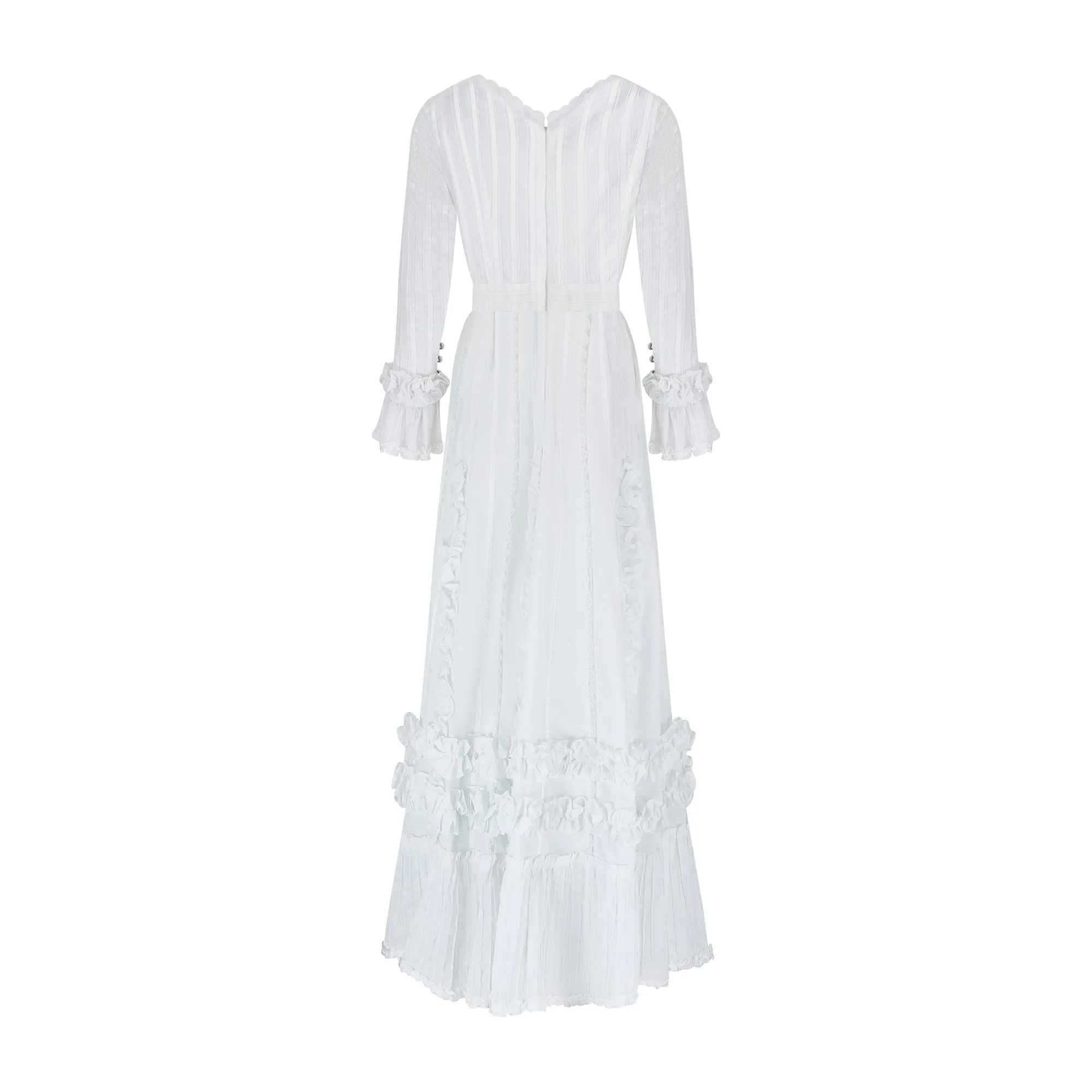 1970s Mexicana White Cotton and Lace Wedding Dress