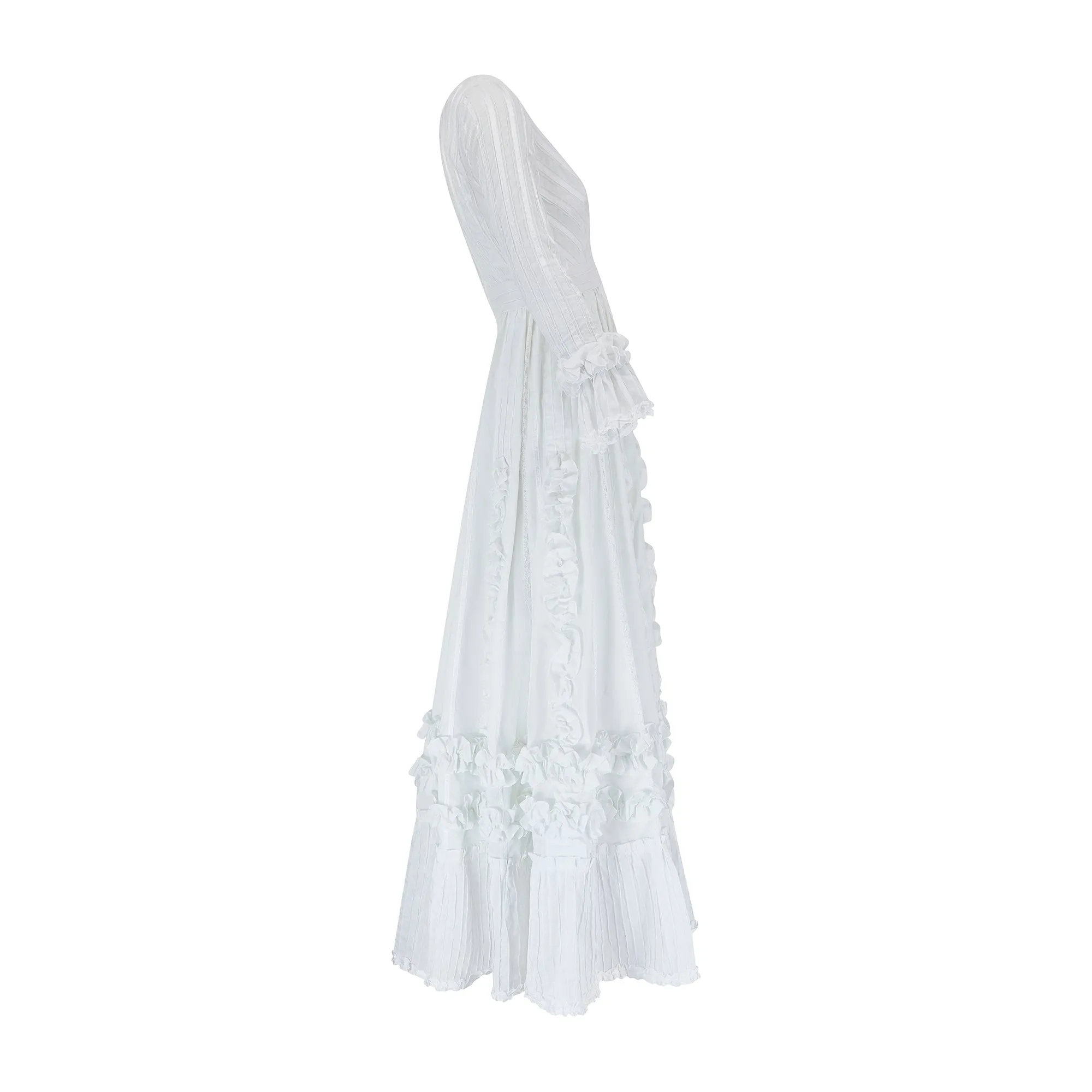 1970s Mexicana White Cotton and Lace Wedding Dress