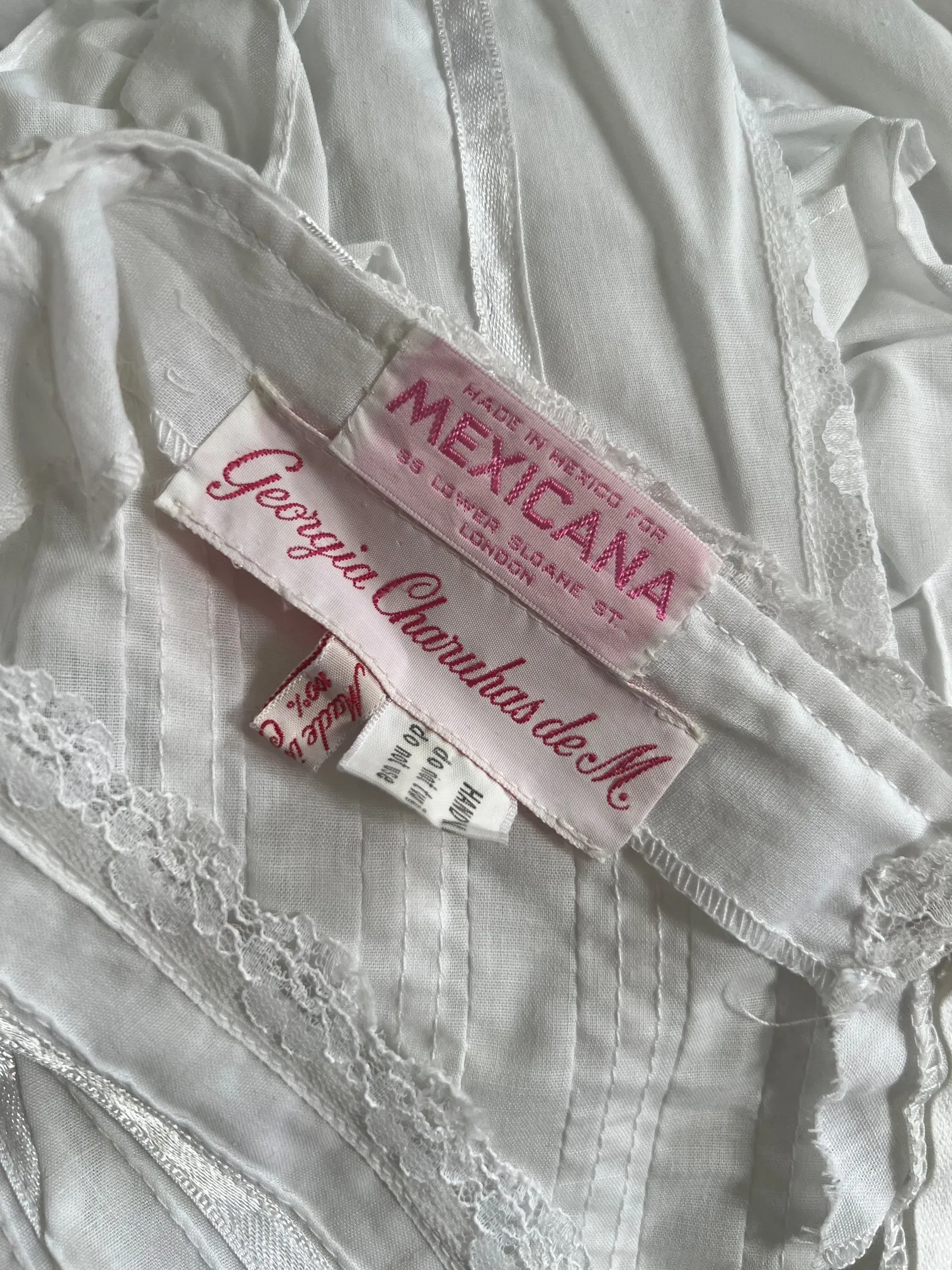 1970s Mexicana White Cotton and Lace Wedding Dress