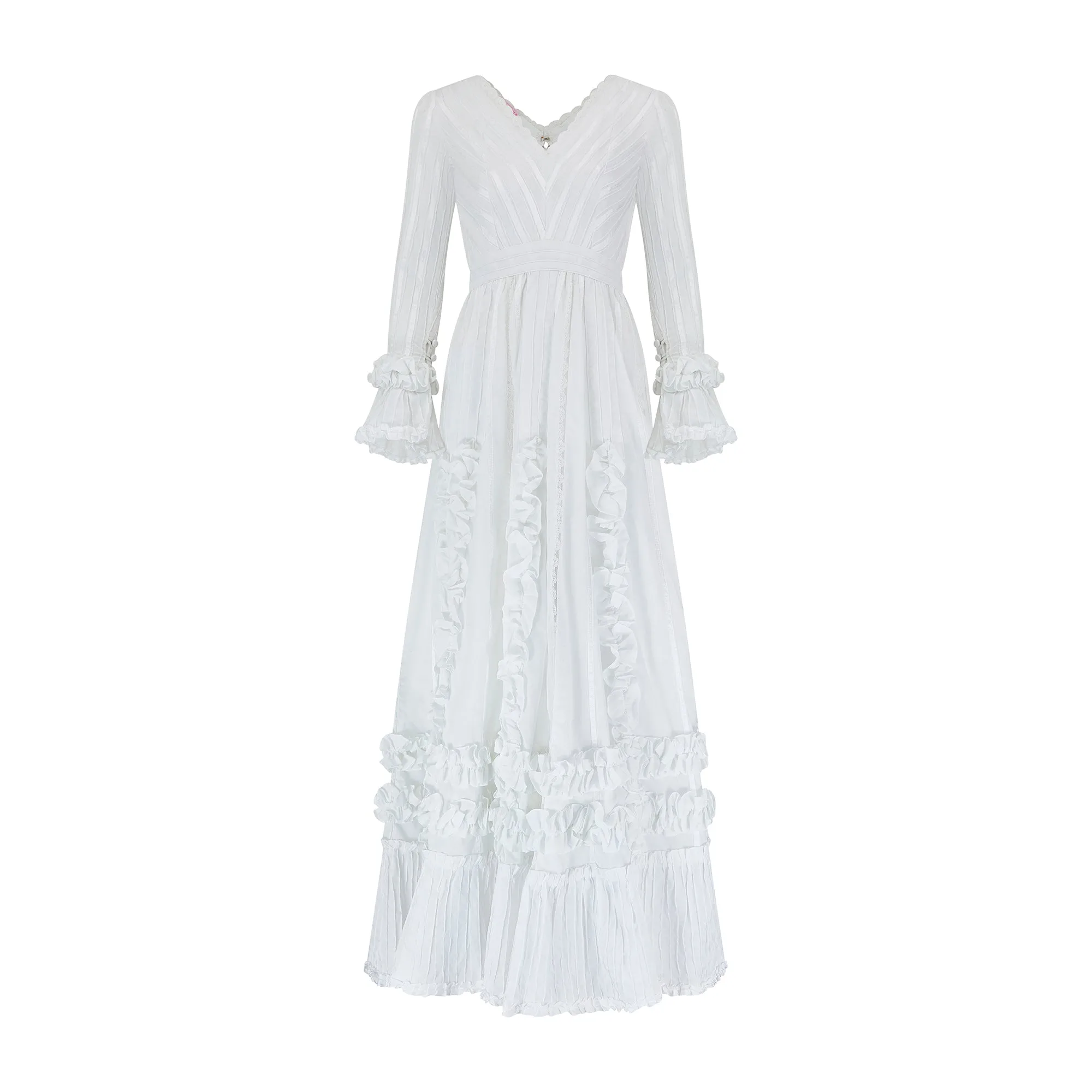 1970s Mexicana White Cotton and Lace Wedding Dress