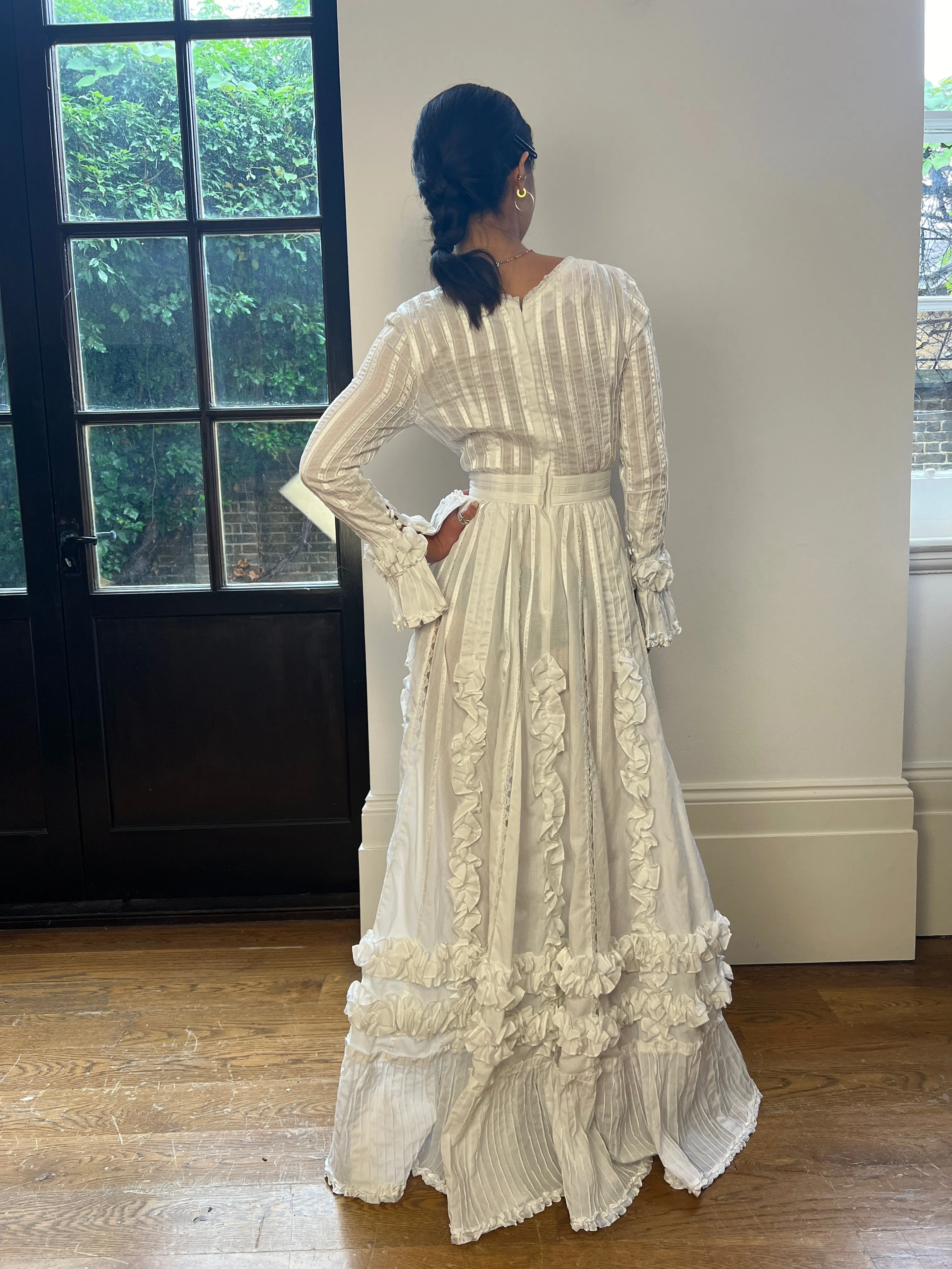 1970s Mexicana White Cotton and Lace Wedding Dress