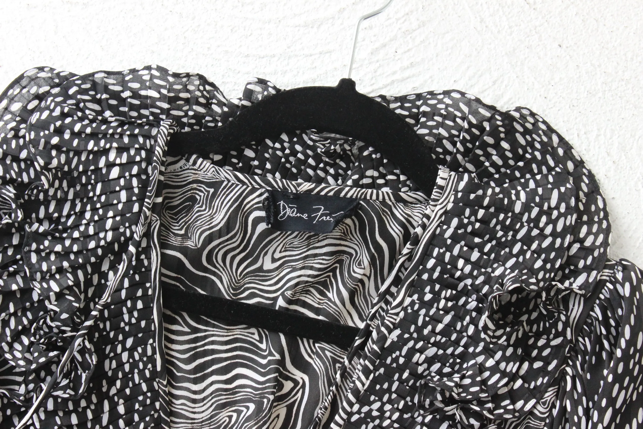 80s Designer Diane Freis Monochrome Black & White Puff Dress