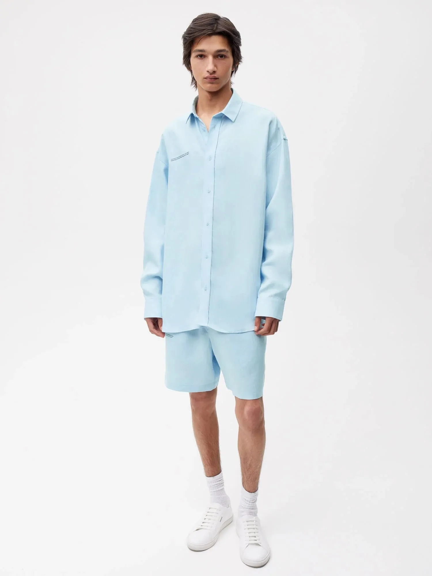 Aloe Linen Collared Long Sleeve Shirt—baby blue