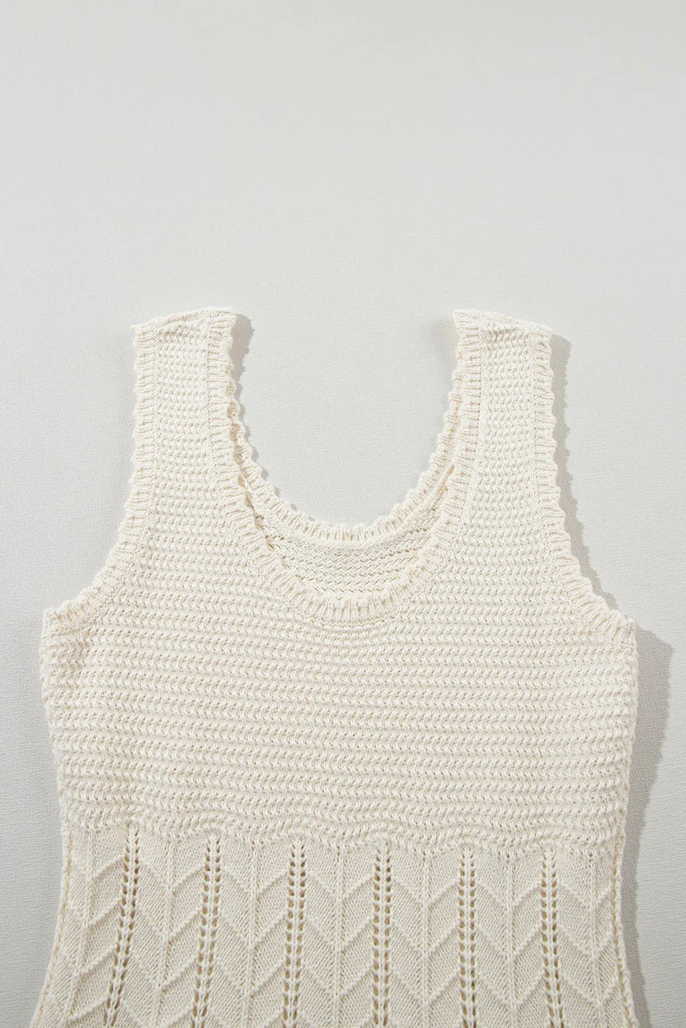 Beige Mix Texture Knitted Sleeveless Sweater Dress