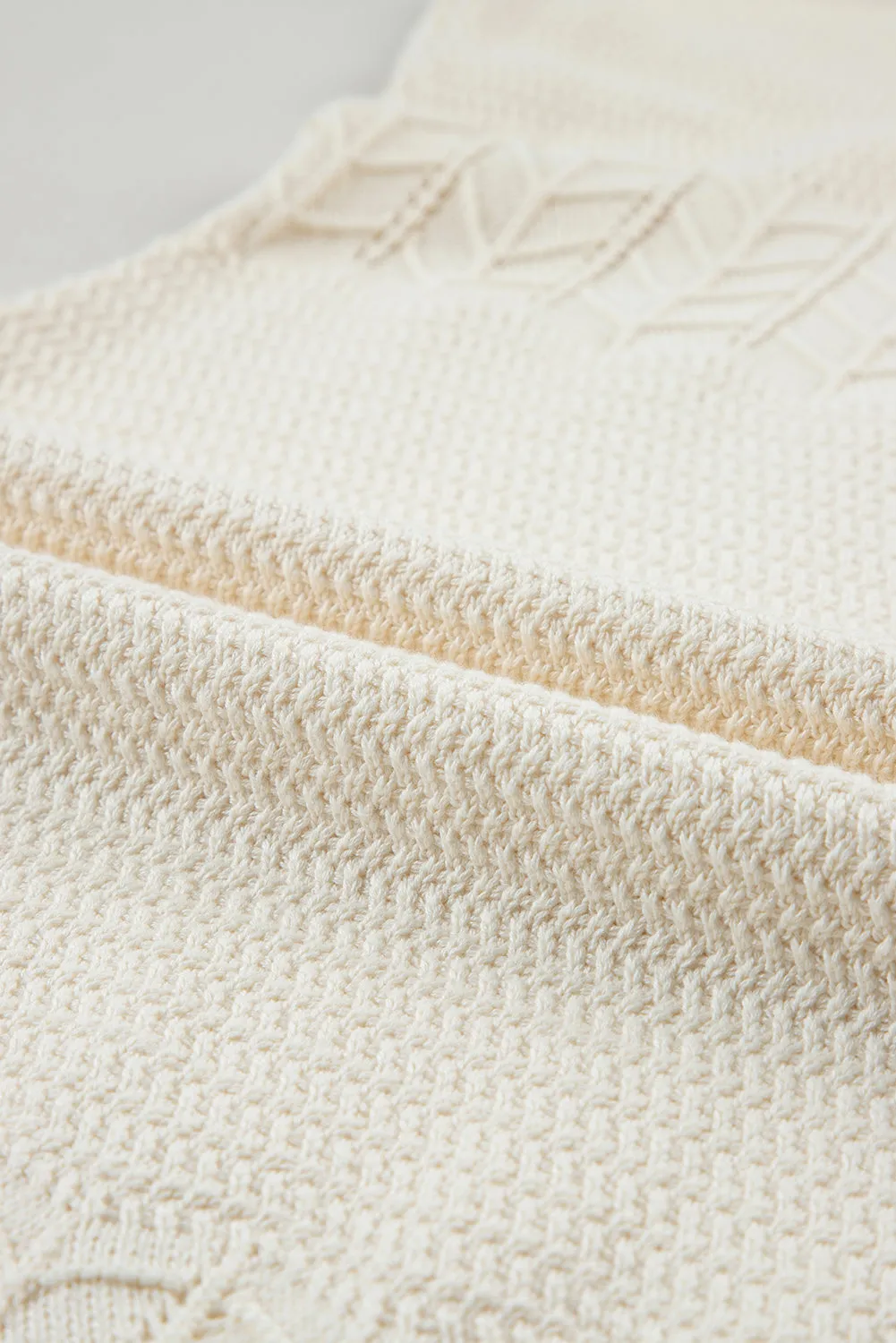 Beige Mix Texture Knitted Sleeveless Sweater Dress