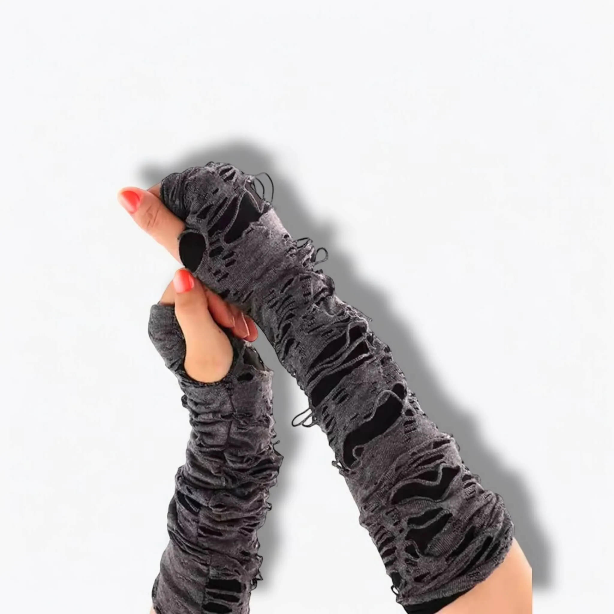 Black Distressed Arm Cover Gloves