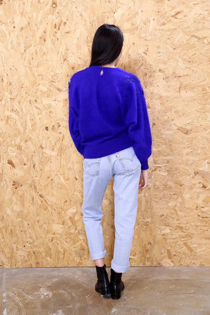 Blue Embellished Mohair Jumper