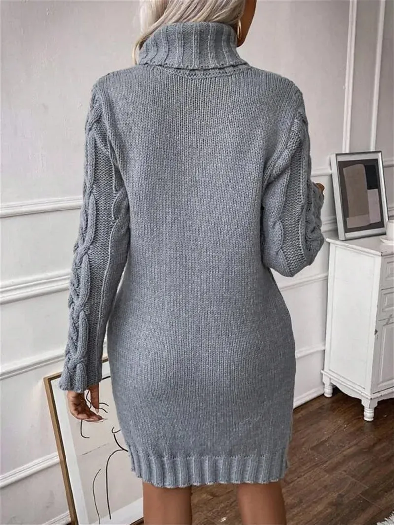 Cable Knit Turtleneck Mini Dress