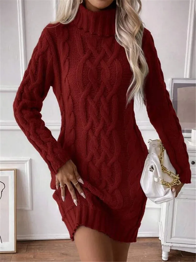 Cable Knit Turtleneck Mini Dress