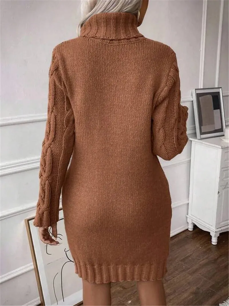 Cable Knit Turtleneck Mini Dress