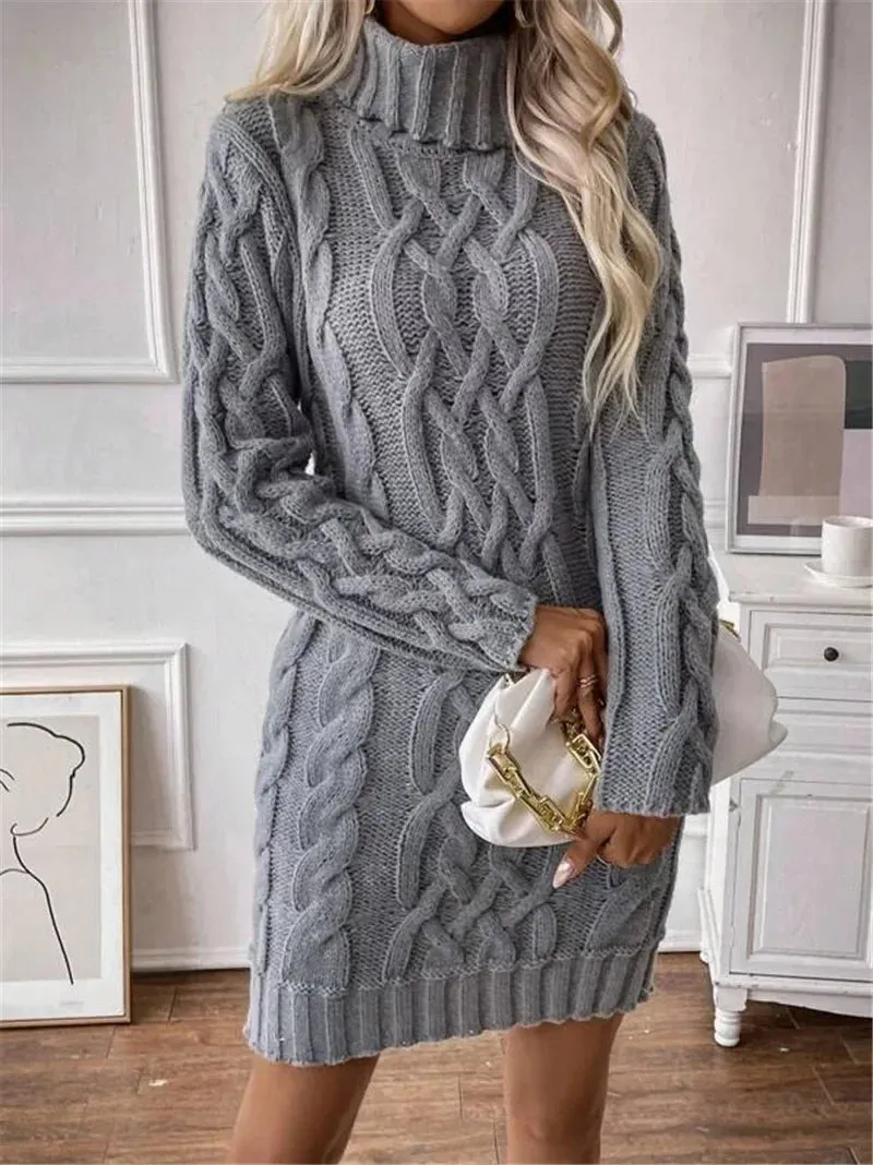 Cable Knit Turtleneck Mini Dress