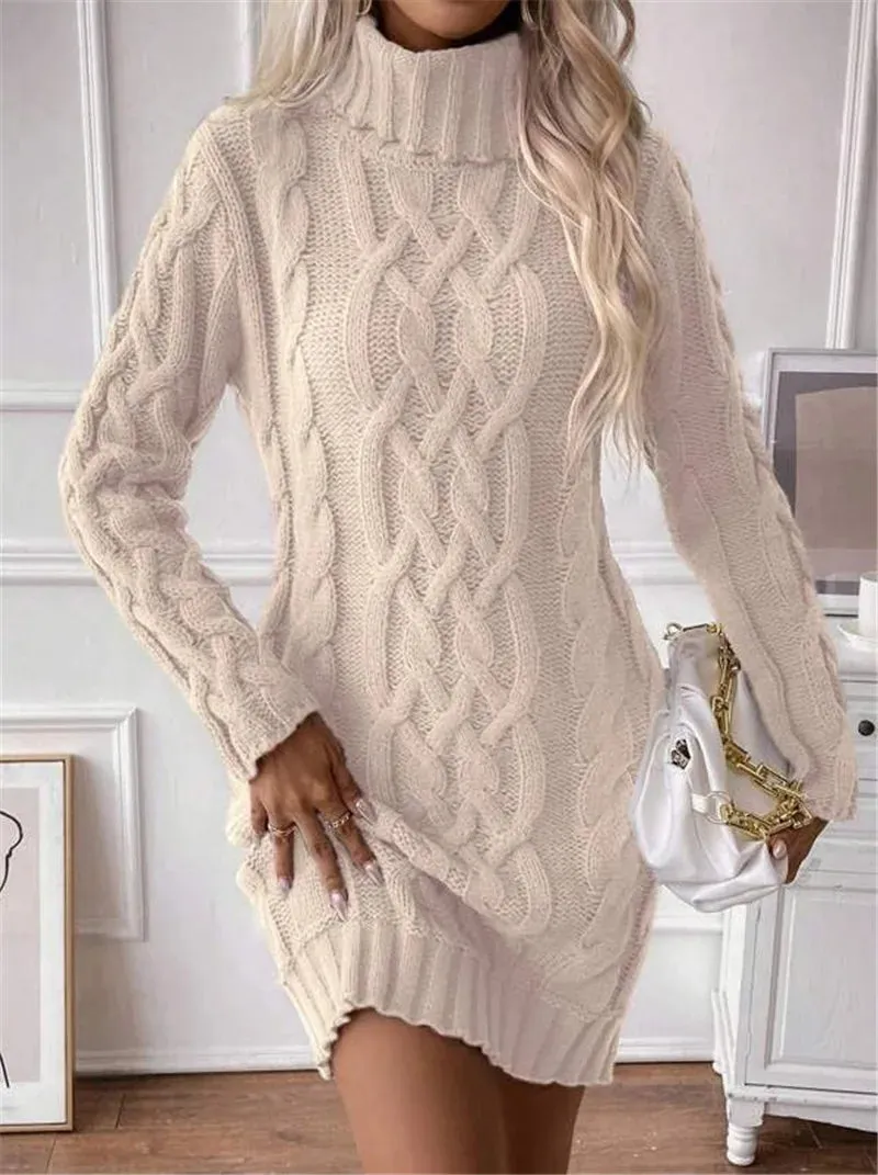 Cable Knit Turtleneck Mini Dress