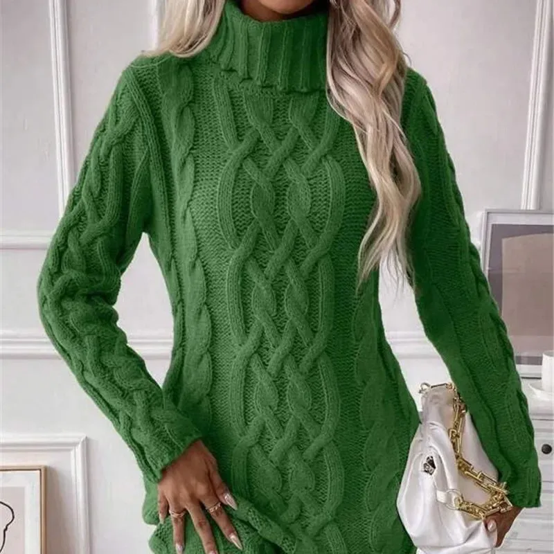 Cable Knit Turtleneck Mini Dress