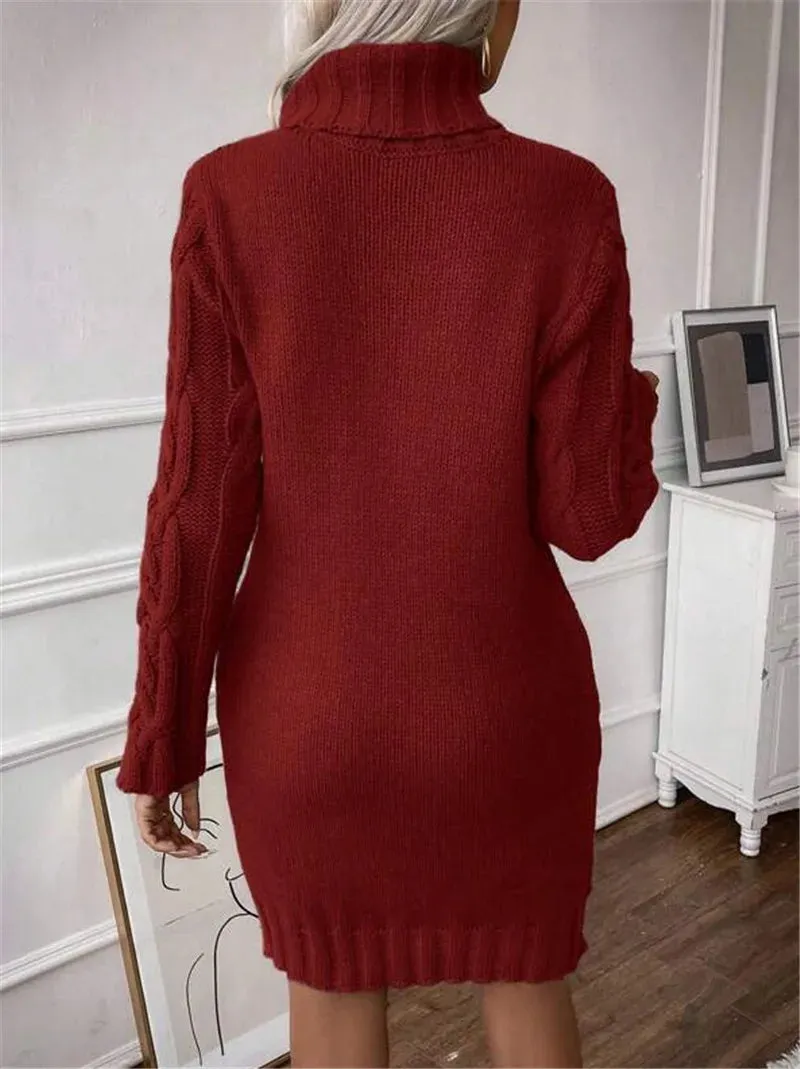 Cable Knit Turtleneck Mini Dress