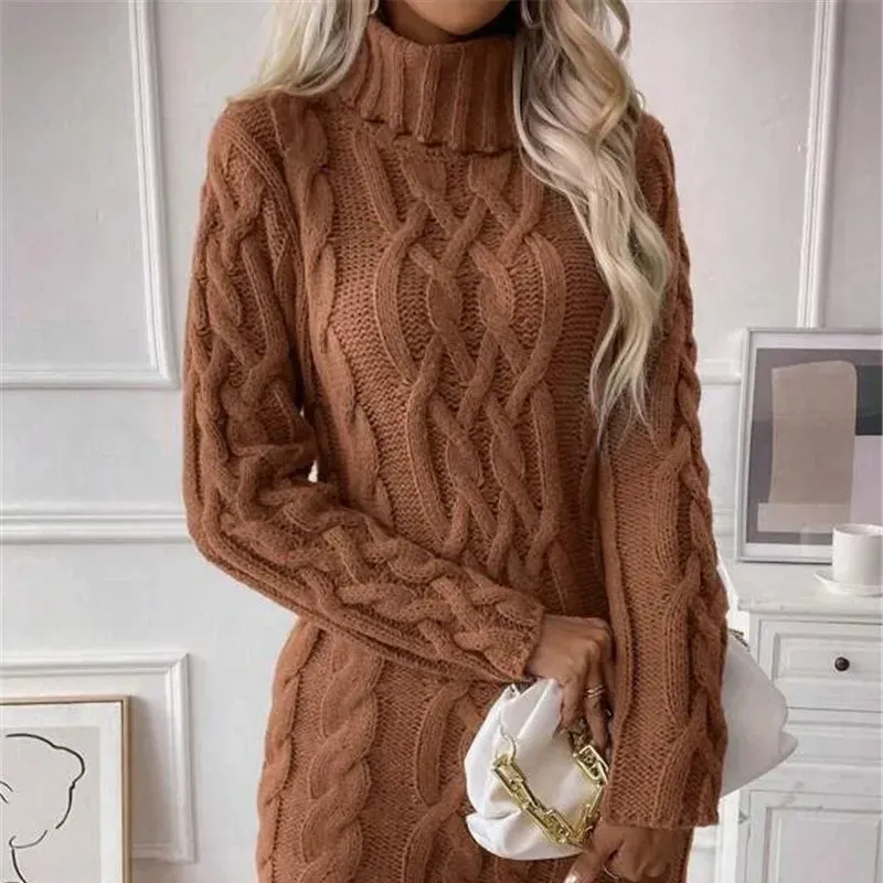 Cable Knit Turtleneck Mini Dress
