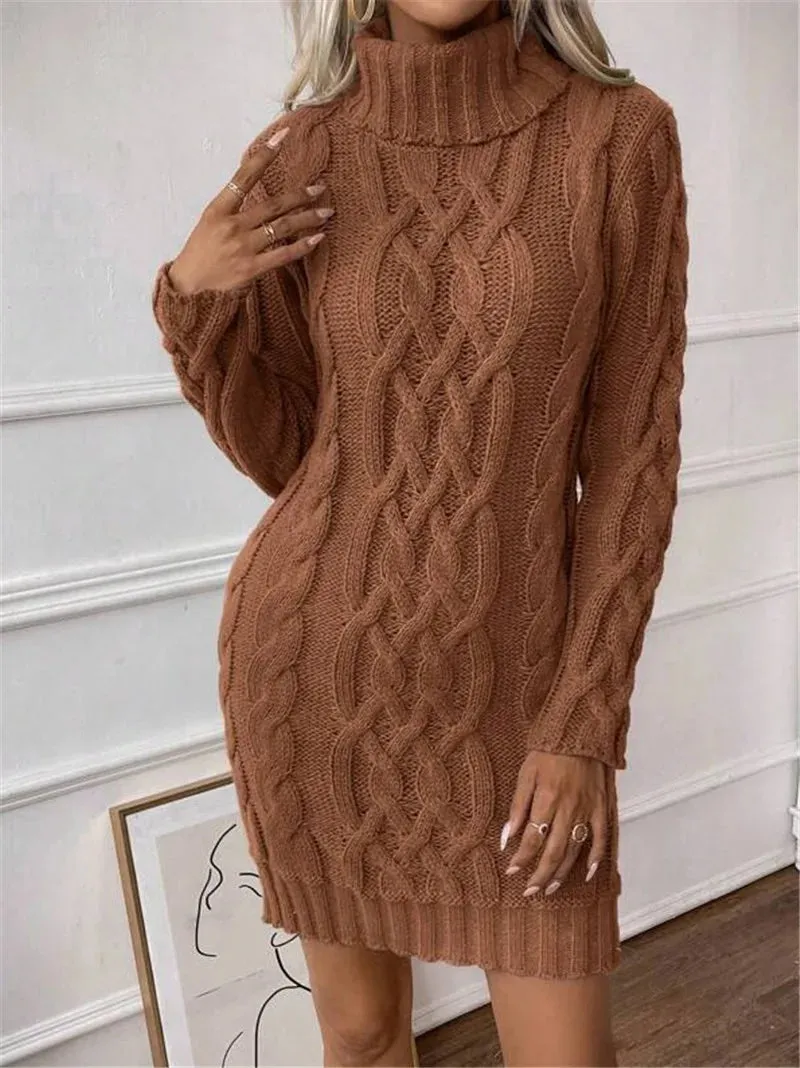 Cable Knit Turtleneck Mini Dress