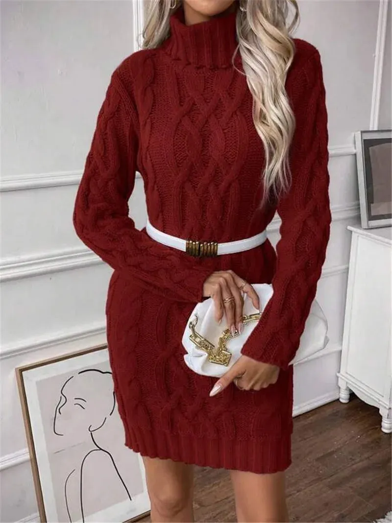 Cable Knit Turtleneck Mini Dress