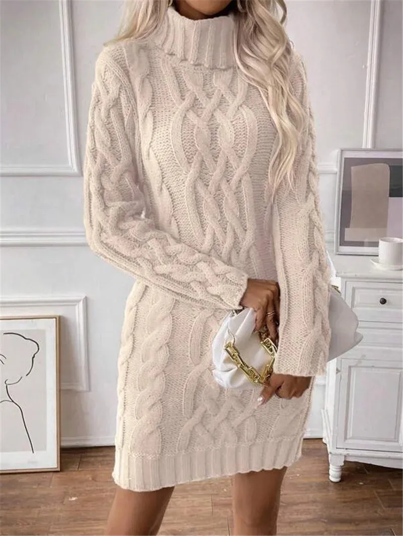 Cable Knit Turtleneck Mini Dress