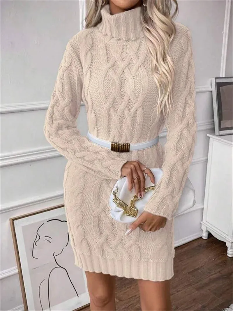 Cable Knit Turtleneck Mini Dress