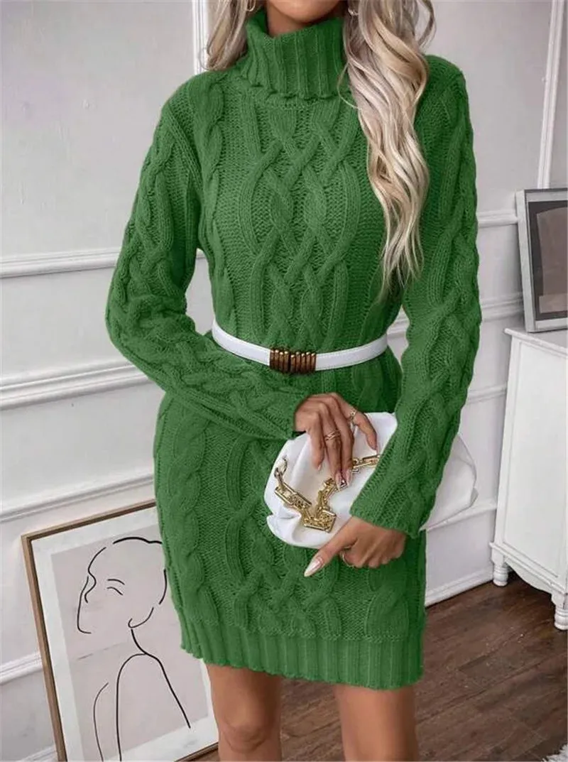 Cable Knit Turtleneck Mini Dress