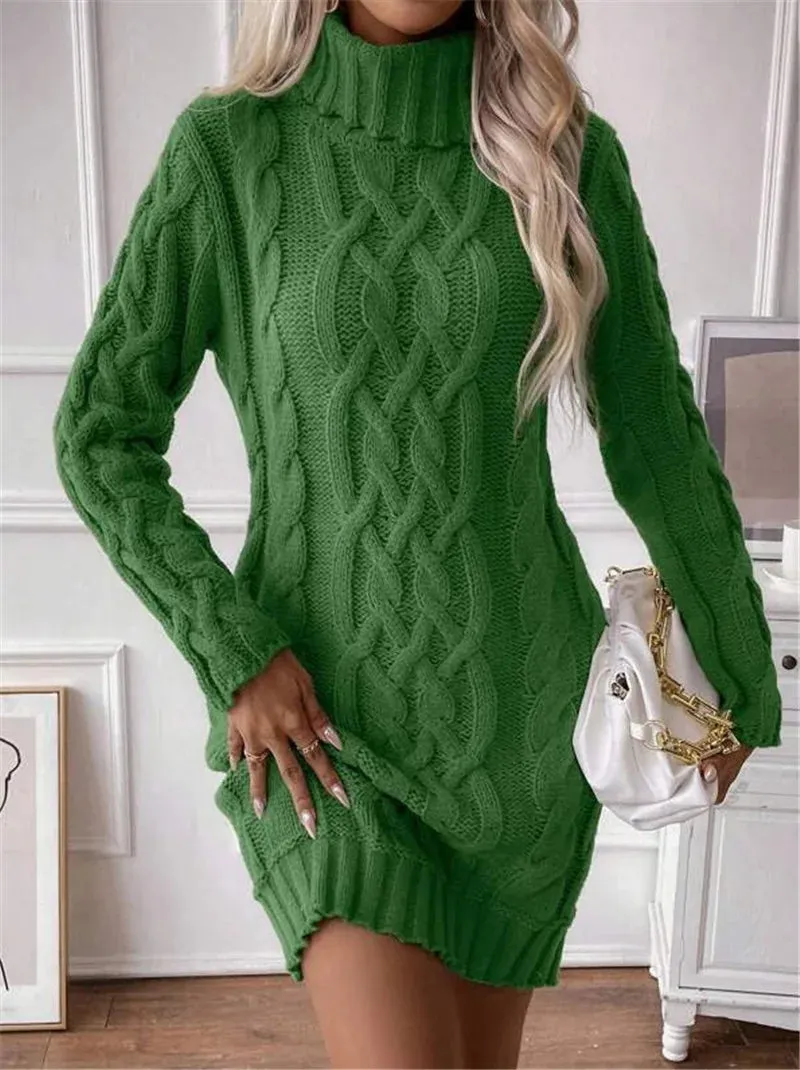 Cable Knit Turtleneck Mini Dress