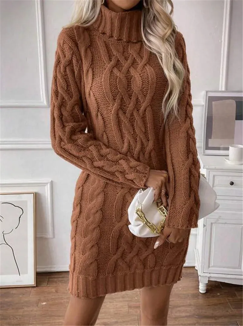 Cable Knit Turtleneck Mini Dress