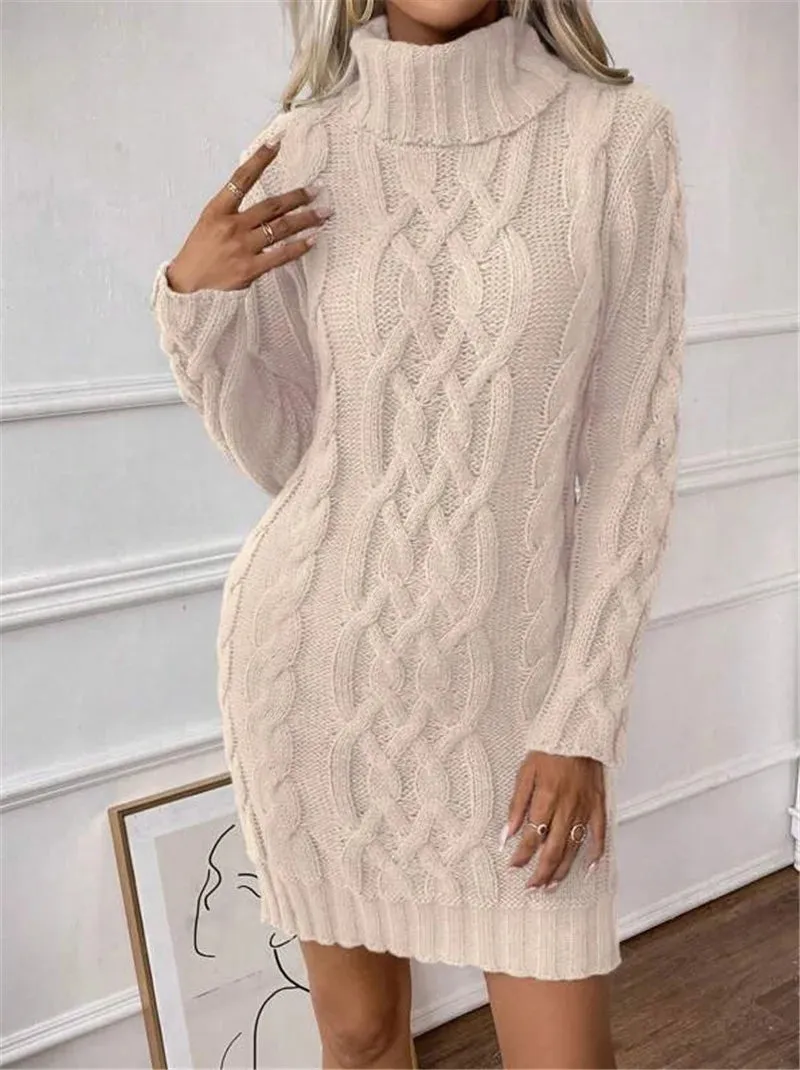 Cable Knit Turtleneck Mini Dress