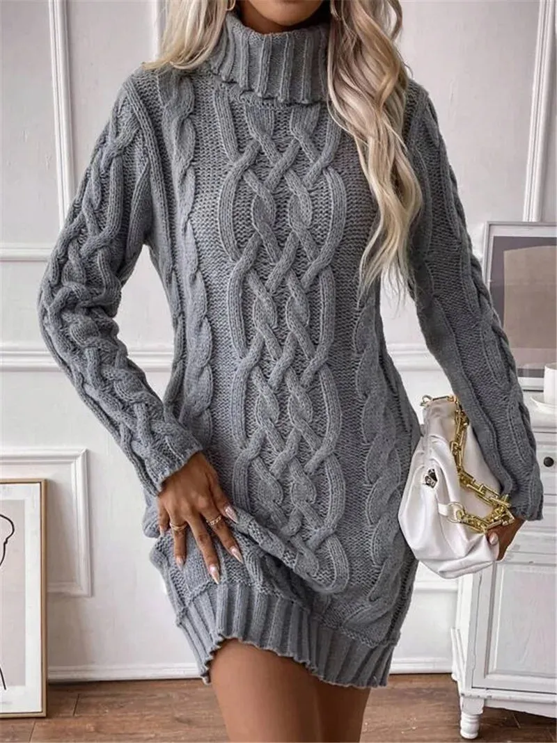 Cable Knit Turtleneck Mini Dress