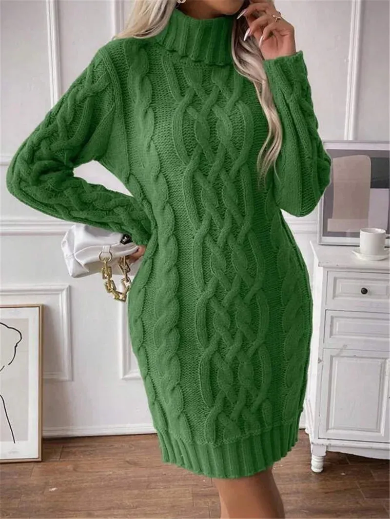 Cable Knit Turtleneck Mini Dress