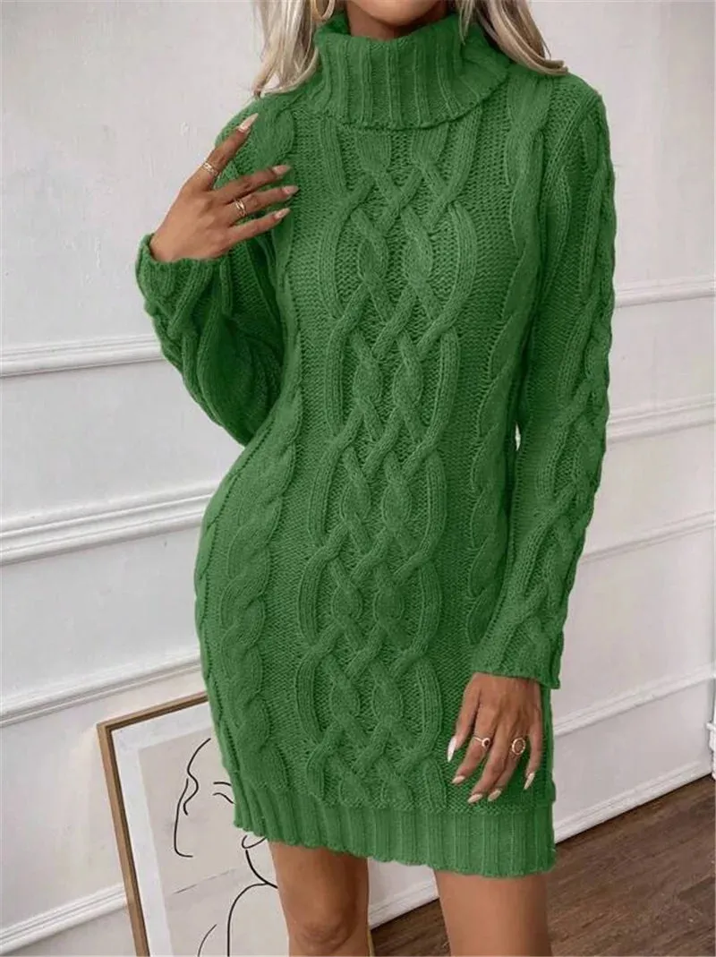 Cable Knit Turtleneck Mini Dress