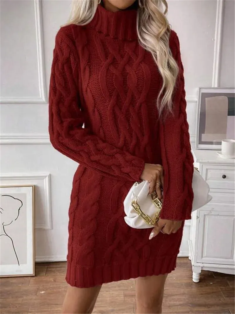 Cable Knit Turtleneck Mini Dress