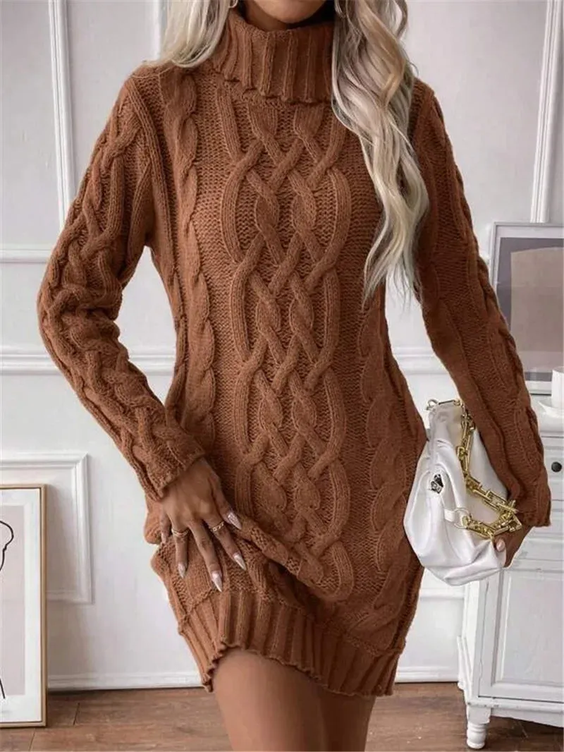 Cable Knit Turtleneck Mini Dress