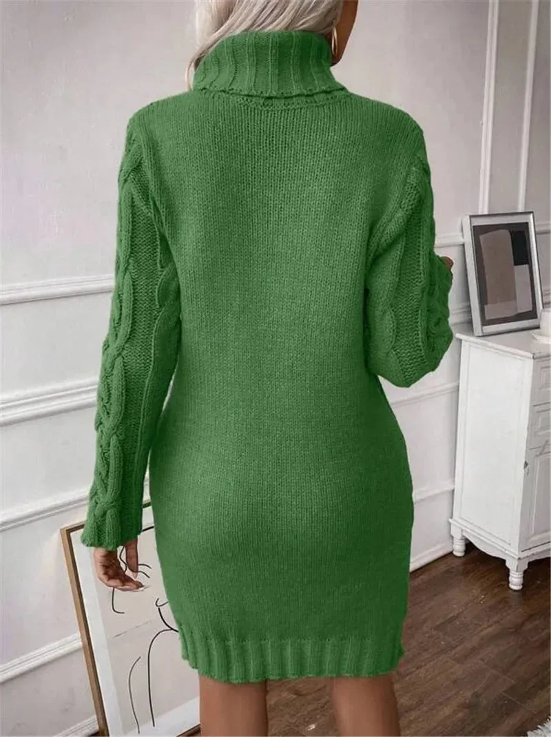 Cable Knit Turtleneck Mini Dress