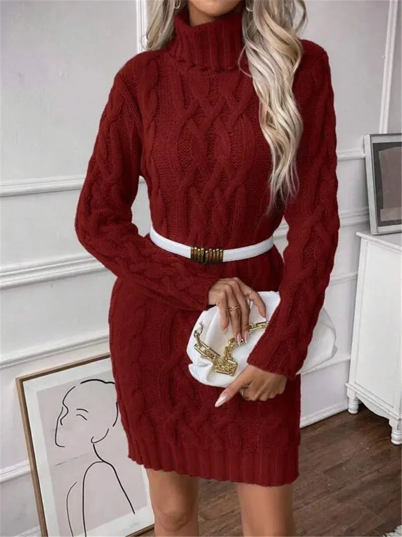 Cable Knit Turtleneck Mini Dress