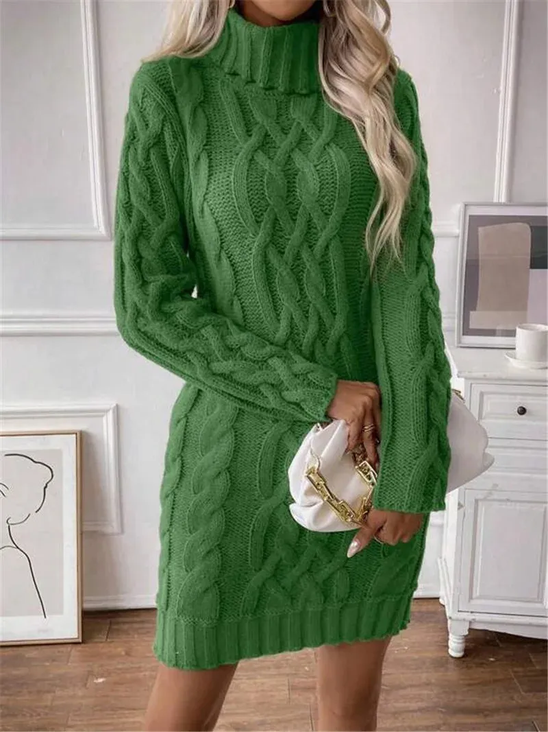 Cable Knit Turtleneck Mini Dress