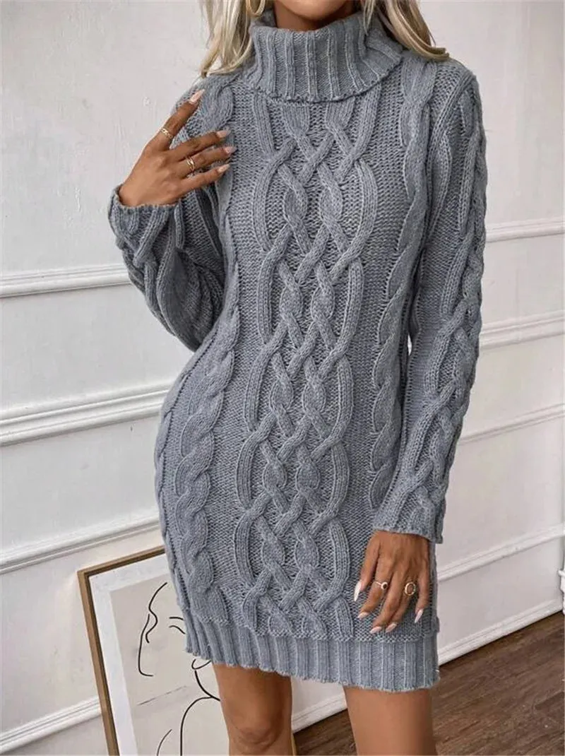 Cable Knit Turtleneck Mini Dress