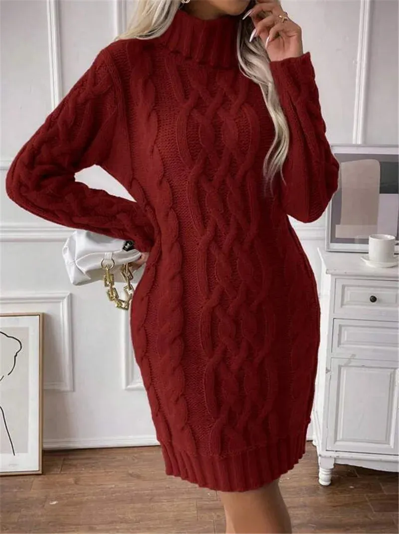 Cable Knit Turtleneck Mini Dress