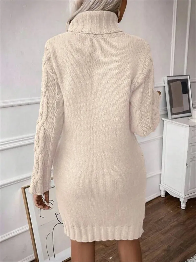 Cable Knit Turtleneck Mini Dress