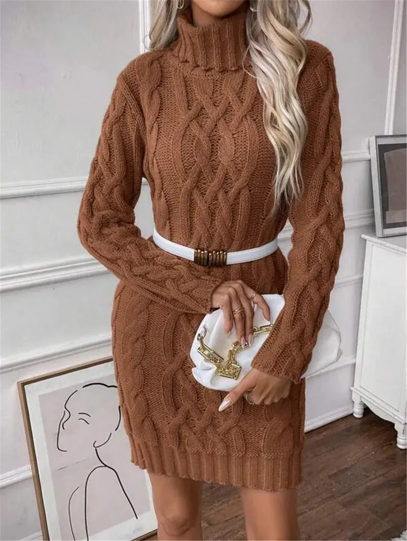Cable Knit Turtleneck Mini Dress
