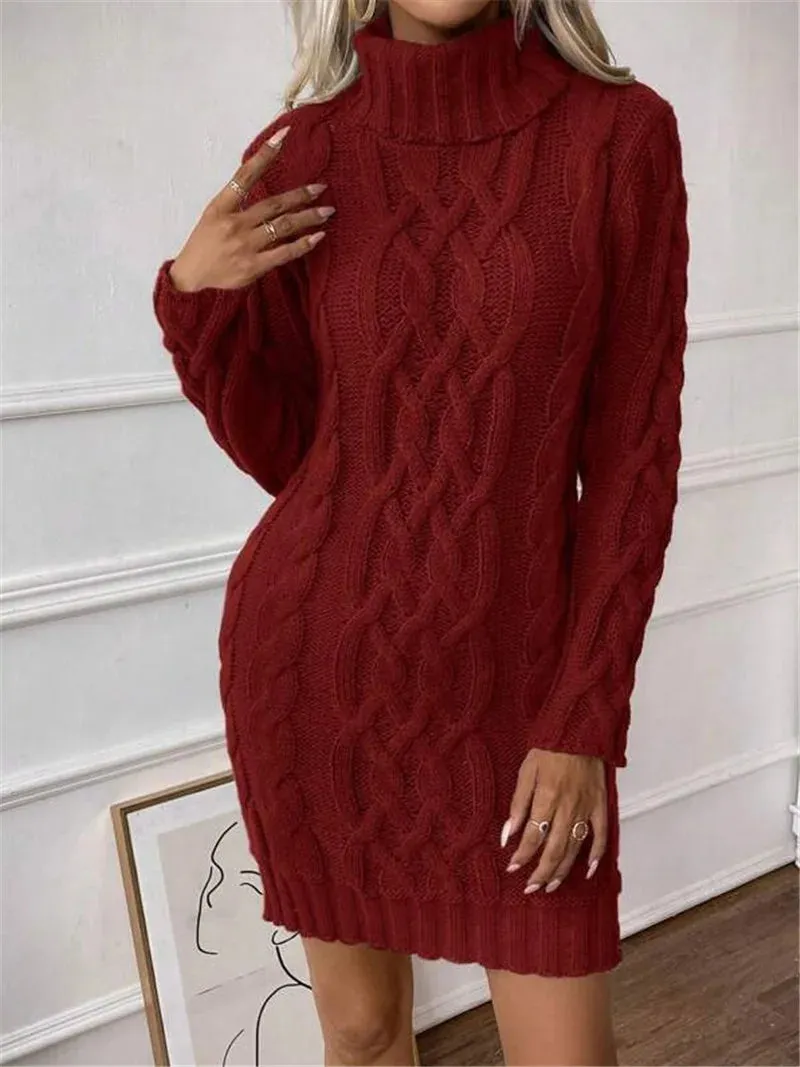 Cable Knit Turtleneck Mini Dress