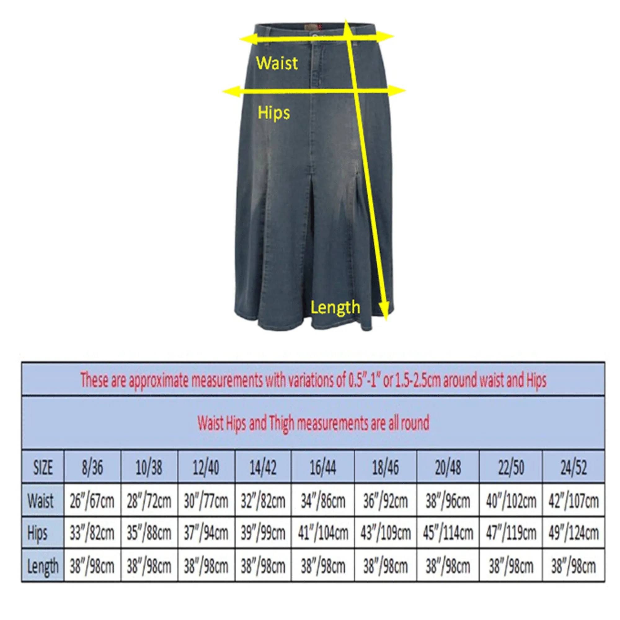 Clove Jeans Womens A Line Skirt Stretch Denim Long Plus Size Maxi Skirts(12- 24)