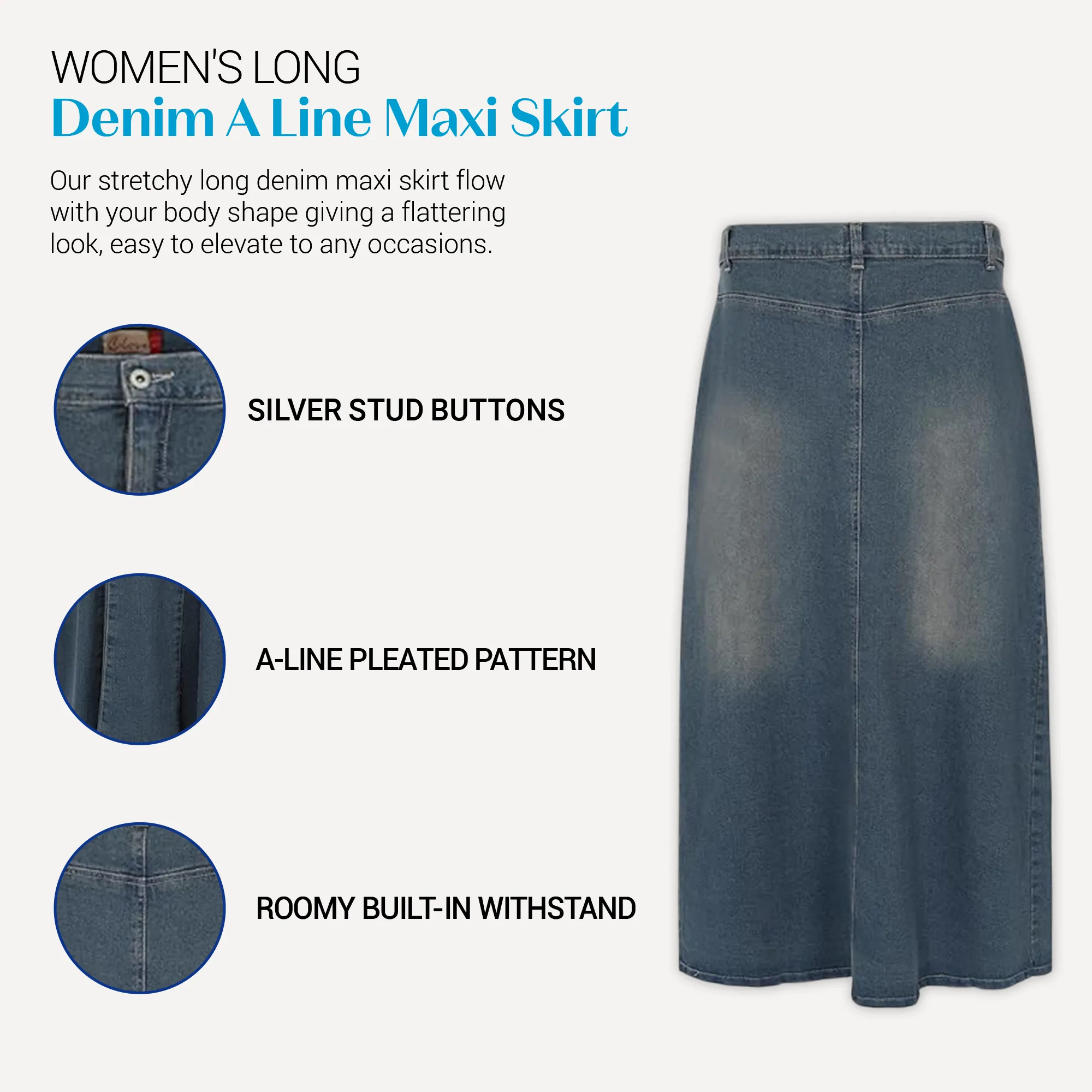 Clove Jeans Womens A Line Skirt Stretch Denim Long Plus Size Maxi Skirts(12- 24)