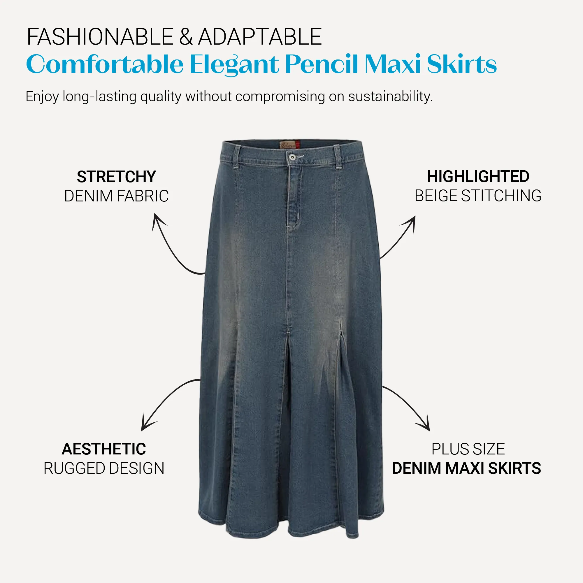 Clove Jeans Womens A Line Skirt Stretch Denim Long Plus Size Maxi Skirts(12- 24)