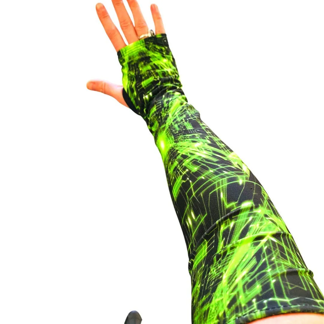 CYBER GRID | Extra Long Over-the-Elbow Gloves, Festival Accessories, Rave Gloves
