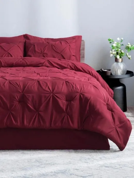Dark red pleated bed set 8 pieces