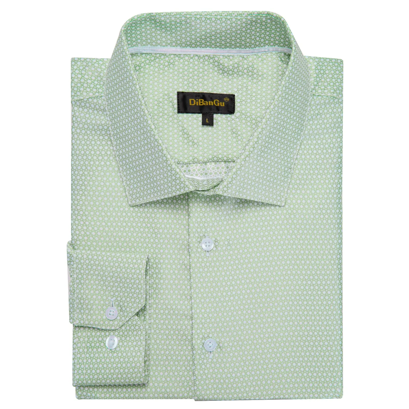 DiBanGu Collared Shirt Mint Green Polka Dot Silk Button Down Long Sleeve Shirt for Men